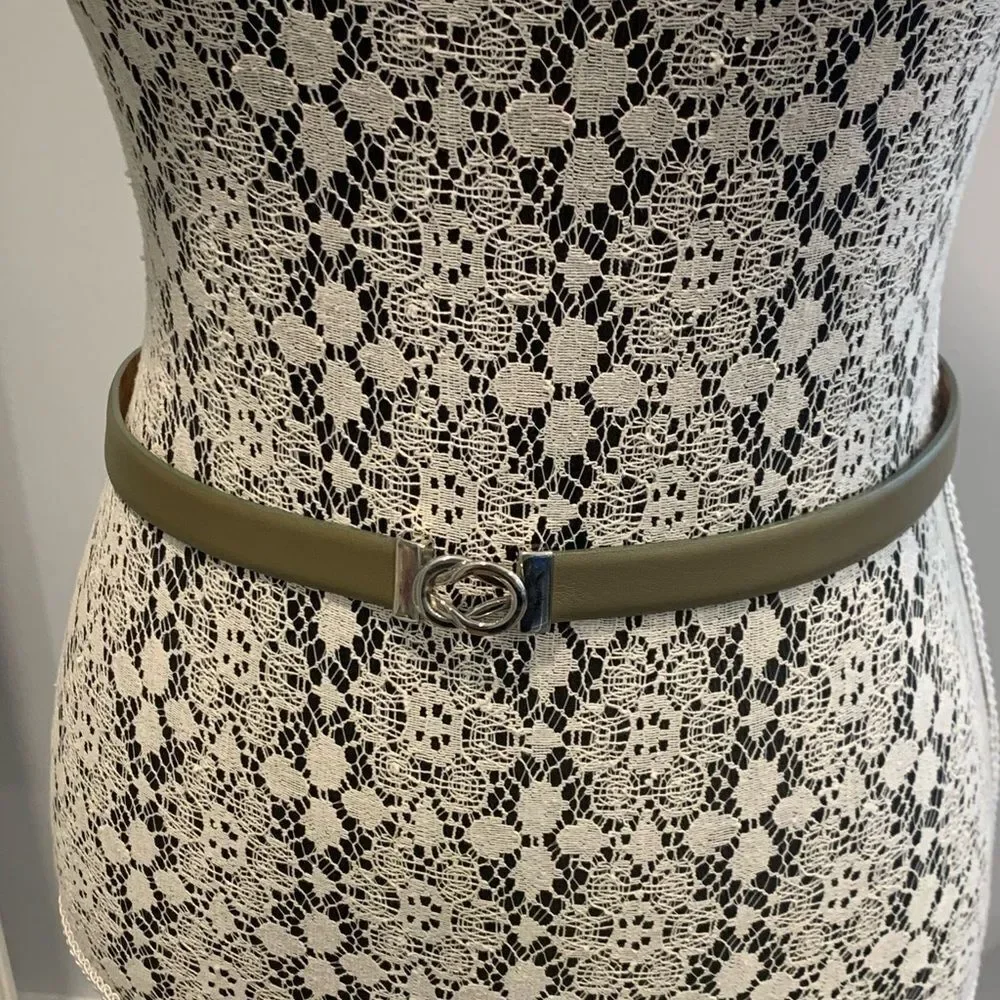 Talbots Green leather and Silver Belt with Circular Buckle